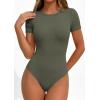image:imagePRETTYGARDEN Body Suits for Womens Summer Tops 2026 Casual Short Sleeve Ribbed Fitted Basic Tee Shirts Spring Fashion ClothesArmy Green