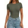 image:imagePRETTYGARDEN Body Suits for Womens Summer Tops 2026 Casual Short Sleeve Ribbed Fitted Basic Tee Shirts Spring Fashion ClothesArmy Green