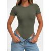 image:imagePRETTYGARDEN Body Suits for Womens Summer Tops 2026 Casual Short Sleeve Ribbed Fitted Basic Tee Shirts Spring Fashion ClothesArmy Green