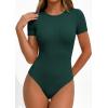 image:imagePRETTYGARDEN Body Suits for Womens Summer Tops 2026 Casual Short Sleeve Ribbed Fitted Basic Tee Shirts Spring Fashion ClothesDark Green