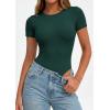 image:imagePRETTYGARDEN Body Suits for Womens Summer Tops 2026 Casual Short Sleeve Ribbed Fitted Basic Tee Shirts Spring Fashion ClothesDark Green