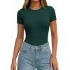 image:imagePRETTYGARDEN Body Suits for Womens Summer Tops 2026 Casual Short Sleeve Ribbed Fitted Basic Tee Shirts Spring Fashion ClothesDark Green