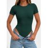 image:imagePRETTYGARDEN Body Suits for Womens Summer Tops 2026 Casual Short Sleeve Ribbed Fitted Basic Tee Shirts Spring Fashion ClothesDark Green
