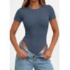 image:imagePRETTYGARDEN Body Suits for Womens Summer Tops 2026 Casual Short Sleeve Ribbed Fitted Basic Tee Shirts Spring Fashion ClothesDusty Blue