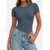 image:imagePRETTYGARDEN Body Suits for Womens Summer Tops 2026 Casual Short Sleeve Ribbed Fitted Basic Tee Shirts Spring Fashion ClothesDusty Blue