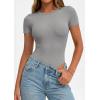 image:imagePRETTYGARDEN Body Suits for Womens Summer Tops 2026 Casual Short Sleeve Ribbed Fitted Basic Tee Shirts Spring Fashion ClothesGrey