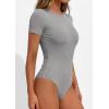 image:imagePRETTYGARDEN Body Suits for Womens Summer Tops 2026 Casual Short Sleeve Ribbed Fitted Basic Tee Shirts Spring Fashion ClothesGrey