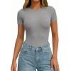 image:imagePRETTYGARDEN Body Suits for Womens Summer Tops 2026 Casual Short Sleeve Ribbed Fitted Basic Tee Shirts Spring Fashion ClothesGrey