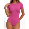 image:imagePRETTYGARDEN Body Suits for Womens Summer Tops 2026 Casual Short Sleeve Ribbed Fitted Basic Tee Shirts Spring Fashion ClothesHot Pink
