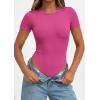 image:imagePRETTYGARDEN Body Suits for Womens Summer Tops 2026 Casual Short Sleeve Ribbed Fitted Basic Tee Shirts Spring Fashion ClothesHot Pink