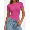 image:imagePRETTYGARDEN Body Suits for Womens Summer Tops 2026 Casual Short Sleeve Ribbed Fitted Basic Tee Shirts Spring Fashion ClothesHot Pink