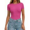 image:imagePRETTYGARDEN Body Suits for Womens Summer Tops 2026 Casual Short Sleeve Ribbed Fitted Basic Tee Shirts Spring Fashion ClothesHot Pink