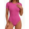 image:imagePRETTYGARDEN Body Suits for Womens Summer Tops 2026 Casual Short Sleeve Ribbed Fitted Basic Tee Shirts Spring Fashion ClothesHot Pink