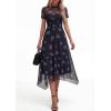 image:imagePRETTYGARDEN Cocktail Dresses for Women 2026 Summer Short Sleeve Floral Mesh Sheer Midi Party Wedding Guest DressFloral Black Blue