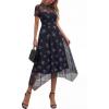 image:imagePRETTYGARDEN Cocktail Dresses for Women 2026 Summer Short Sleeve Floral Mesh Sheer Midi Party Wedding Guest DressFloral Black Blue