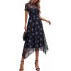 image:imagePRETTYGARDEN Cocktail Dresses for Women 2026 Summer Short Sleeve Floral Mesh Sheer Midi Party Wedding Guest DressFloral Black Blue