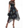image:imagePRETTYGARDEN Cocktail Dresses for Women 2026 Summer Short Sleeve Floral Mesh Sheer Midi Party Wedding Guest DressFloral Black Blue Yellow