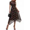 image:imagePRETTYGARDEN Cocktail Dresses for Women 2026 Summer Short Sleeve Floral Mesh Sheer Midi Party Wedding Guest DressFloral Black Orange