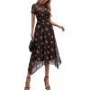 image:imagePRETTYGARDEN Cocktail Dresses for Women 2026 Summer Short Sleeve Floral Mesh Sheer Midi Party Wedding Guest DressFloral Black Orange