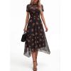 image:imagePRETTYGARDEN Cocktail Dresses for Women 2026 Summer Short Sleeve Floral Mesh Sheer Midi Party Wedding Guest DressFloral Black Orange