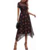 image:imagePRETTYGARDEN Cocktail Dresses for Women 2026 Summer Short Sleeve Floral Mesh Sheer Midi Party Wedding Guest DressFloral Black Red