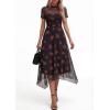 image:imagePRETTYGARDEN Cocktail Dresses for Women 2026 Summer Short Sleeve Floral Mesh Sheer Midi Party Wedding Guest DressFloral Black Red