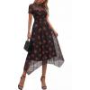 image:imagePRETTYGARDEN Cocktail Dresses for Women 2026 Summer Short Sleeve Floral Mesh Sheer Midi Party Wedding Guest DressFloral Black Red
