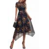 image:imagePRETTYGARDEN Cocktail Dresses for Women 2026 Summer Short Sleeve Floral Mesh Sheer Midi Party Wedding Guest DressFloral Black Yellow