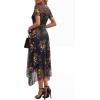 image:imagePRETTYGARDEN Cocktail Dresses for Women 2026 Summer Short Sleeve Floral Mesh Sheer Midi Party Wedding Guest DressFloral Black Yellow