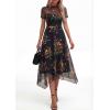 image:imagePRETTYGARDEN Cocktail Dresses for Women 2026 Summer Short Sleeve Floral Mesh Sheer Midi Party Wedding Guest DressFloral Black Yellow