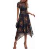 image:imagePRETTYGARDEN Cocktail Dresses for Women 2026 Summer Short Sleeve Floral Mesh Sheer Midi Party Wedding Guest DressFloral Black Yellow