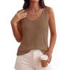 image:imagePRETTYGARDEN Crochet Tops for Women 2026 Spring Sleeveless Sweater Tops Summer Boho Tank Resort Wear Beach Vacation ClothesLight Brown