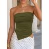 image:imagePRETTYGARDEN Going Out Tube Tops for Women Trendy Summer 2026 Asymmetrical Ruched Strapless Bandeau Shirts Spring ClothesArmy Green