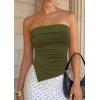image:imagePRETTYGARDEN Going Out Tube Tops for Women Trendy Summer 2026 Asymmetrical Ruched Strapless Bandeau Shirts Spring ClothesArmy Green