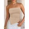 image:imagePRETTYGARDEN Going Out Tube Tops for Women Trendy Summer 2026 Asymmetrical Ruched Strapless Bandeau Shirts Spring ClothesCamel