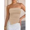 image:imagePRETTYGARDEN Going Out Tube Tops for Women Trendy Summer 2026 Asymmetrical Ruched Strapless Bandeau Shirts Spring ClothesCamel