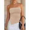 image:imagePRETTYGARDEN Going Out Tube Tops for Women Trendy Summer 2026 Asymmetrical Ruched Strapless Bandeau Shirts Spring ClothesCamel