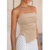 image:imagePRETTYGARDEN Going Out Tube Tops for Women Trendy Summer 2026 Asymmetrical Ruched Strapless Bandeau Shirts Spring ClothesCamel