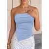 image:imagePRETTYGARDEN Going Out Tube Tops for Women Trendy Summer 2026 Asymmetrical Ruched Strapless Bandeau Shirts Spring ClothesLight Blue
