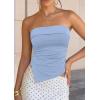 image:imagePRETTYGARDEN Going Out Tube Tops for Women Trendy Summer 2026 Asymmetrical Ruched Strapless Bandeau Shirts Spring ClothesLight Blue