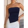 image:imagePRETTYGARDEN Going Out Tube Tops for Women Trendy Summer 2026 Asymmetrical Ruched Strapless Bandeau Shirts Spring ClothesNavy Blue