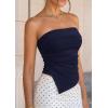 image:imagePRETTYGARDEN Going Out Tube Tops for Women Trendy Summer 2026 Asymmetrical Ruched Strapless Bandeau Shirts Spring ClothesNavy Blue