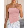 image:imagePRETTYGARDEN Going Out Tube Tops for Women Trendy Summer 2026 Asymmetrical Ruched Strapless Bandeau Shirts Spring ClothesPink