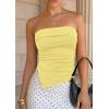 image:imagePRETTYGARDEN Going Out Tube Tops for Women Trendy Summer 2026 Asymmetrical Ruched Strapless Bandeau Shirts Spring ClothesYellow