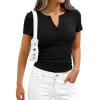 image:imagePRETTYGARDEN Henley Shirts for Women 2026 Summer Short Sleeve Tops V Neck Basic Tees Fitted Ribbed Button Up Work ShirtsBlack