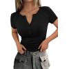 image:imagePRETTYGARDEN Henley Shirts for Women 2026 Summer Short Sleeve Tops V Neck Basic Tees Fitted Ribbed Button Up Work ShirtsBlack