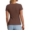 image:imagePRETTYGARDEN Henley Shirts for Women 2026 Summer Short Sleeve Tops V Neck Basic Tees Fitted Ribbed Button Up Work ShirtsBrown