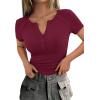 image:imagePRETTYGARDEN Henley Shirts for Women 2026 Summer Short Sleeve Tops V Neck Basic Tees Fitted Ribbed Button Up Work ShirtsBurgundy