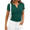 image:imagePRETTYGARDEN Henley Shirts for Women 2026 Summer Short Sleeve Tops V Neck Basic Tees Fitted Ribbed Button Up Work ShirtsDark Green