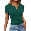 image:imagePRETTYGARDEN Henley Shirts for Women 2026 Summer Short Sleeve Tops V Neck Basic Tees Fitted Ribbed Button Up Work ShirtsDark Green